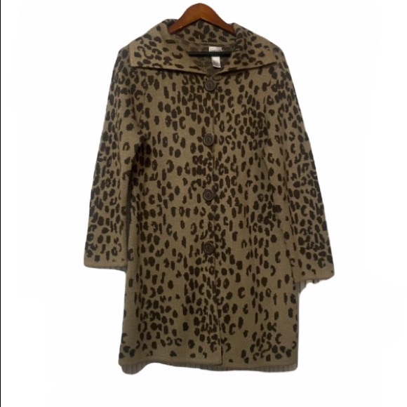 Chico’s Leopard Print Wool Blend Button Long Coat - Picture 1 of 4